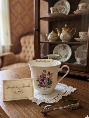 Vintage Larkspur Flower of the Month Tea Cup - July